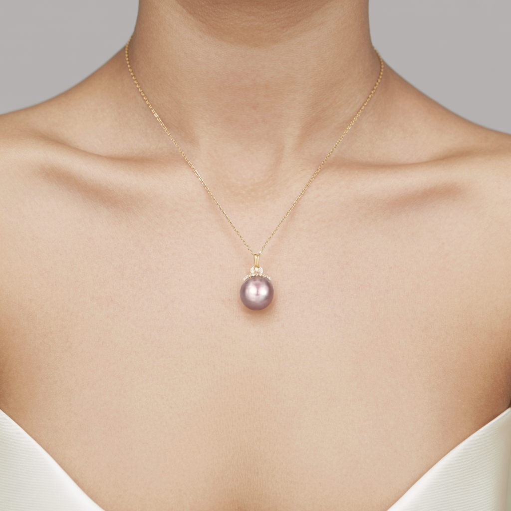 JESCOJES 18K Gold AAAA Pearl Radiance Pendant Necklace - Violet