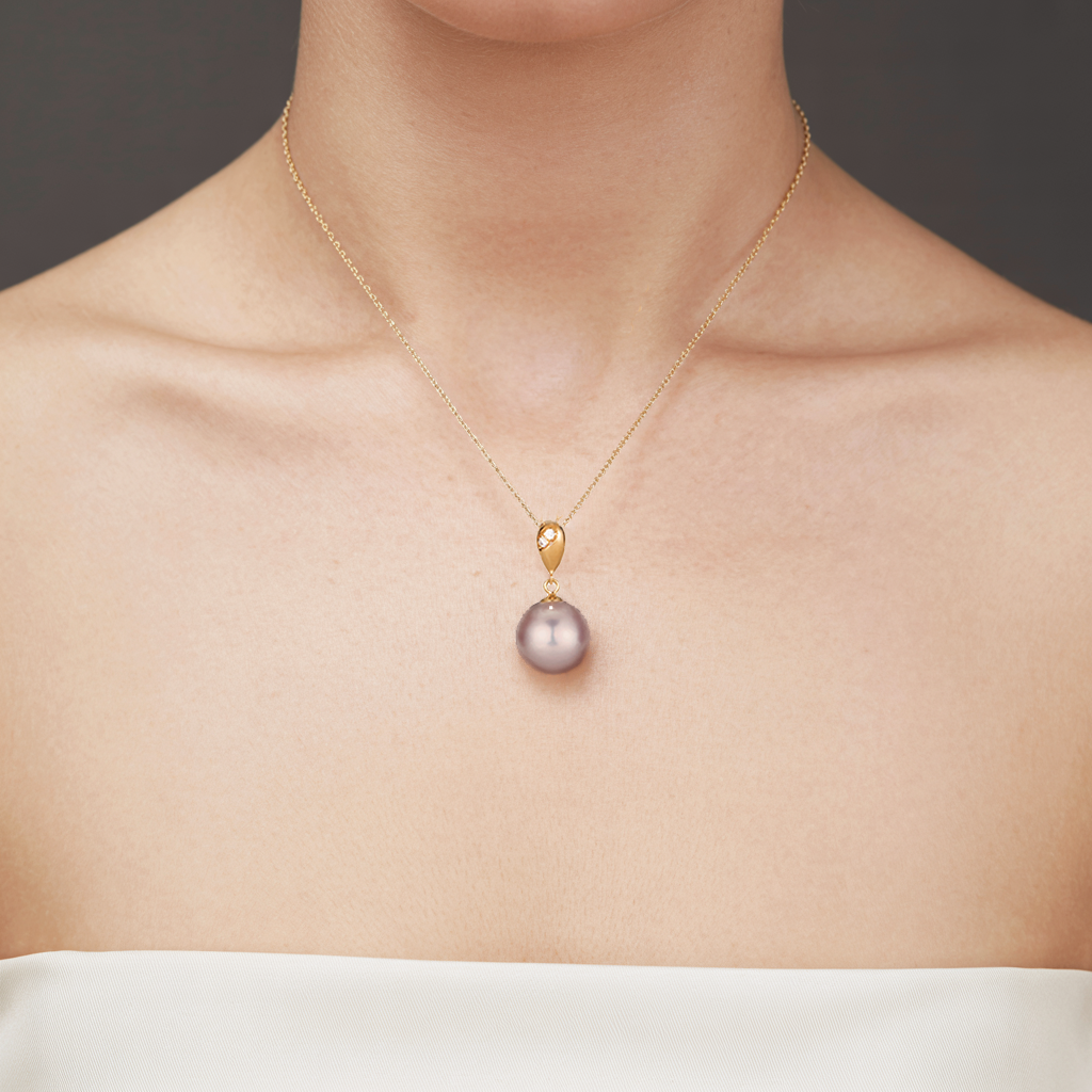 JESCOJES 18K Gold AAAA Pearl Waterdrop Pendant Necklace - Violet