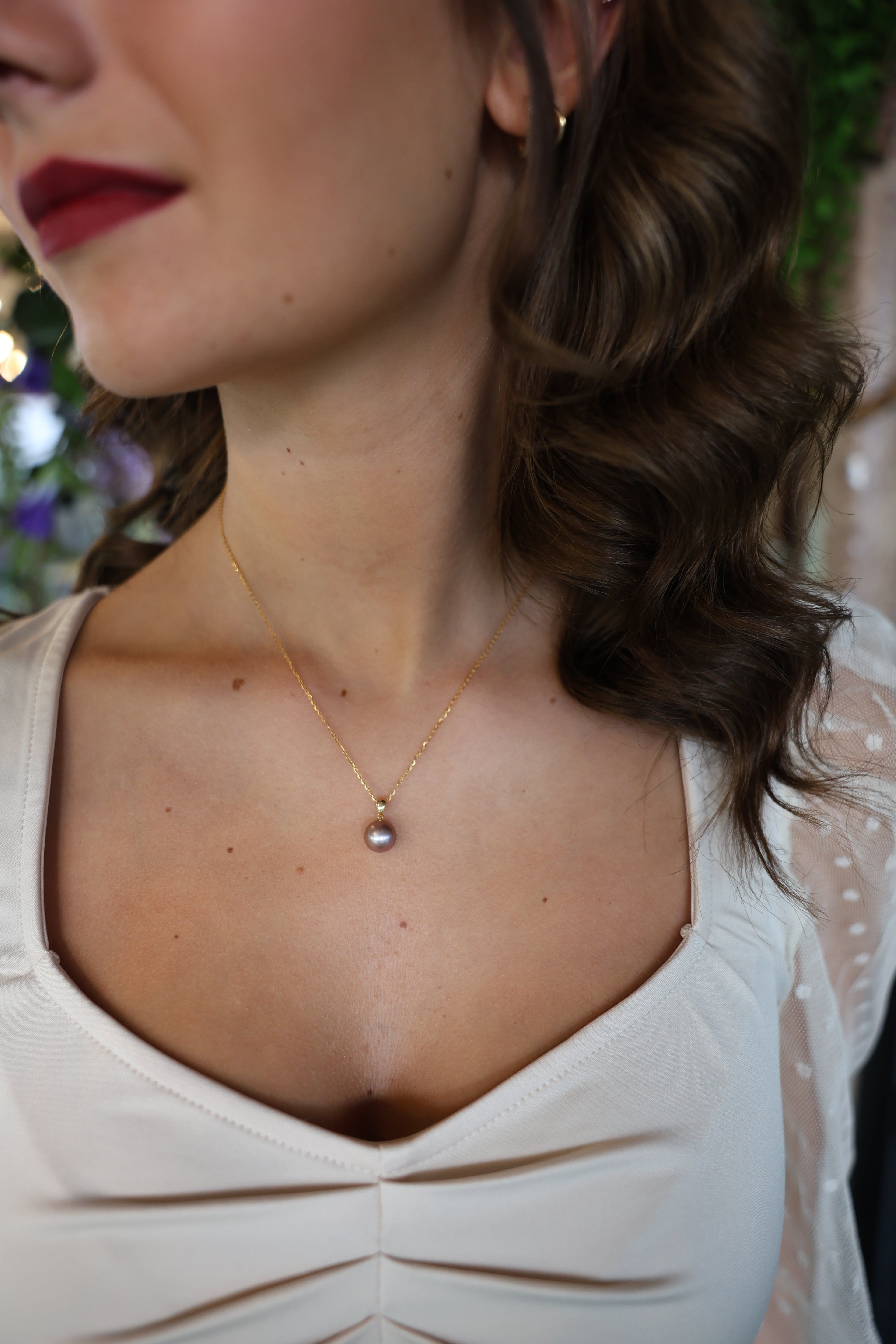 JESCOJES 18K Gold AAAA Violet Pearl Pendant Necklace