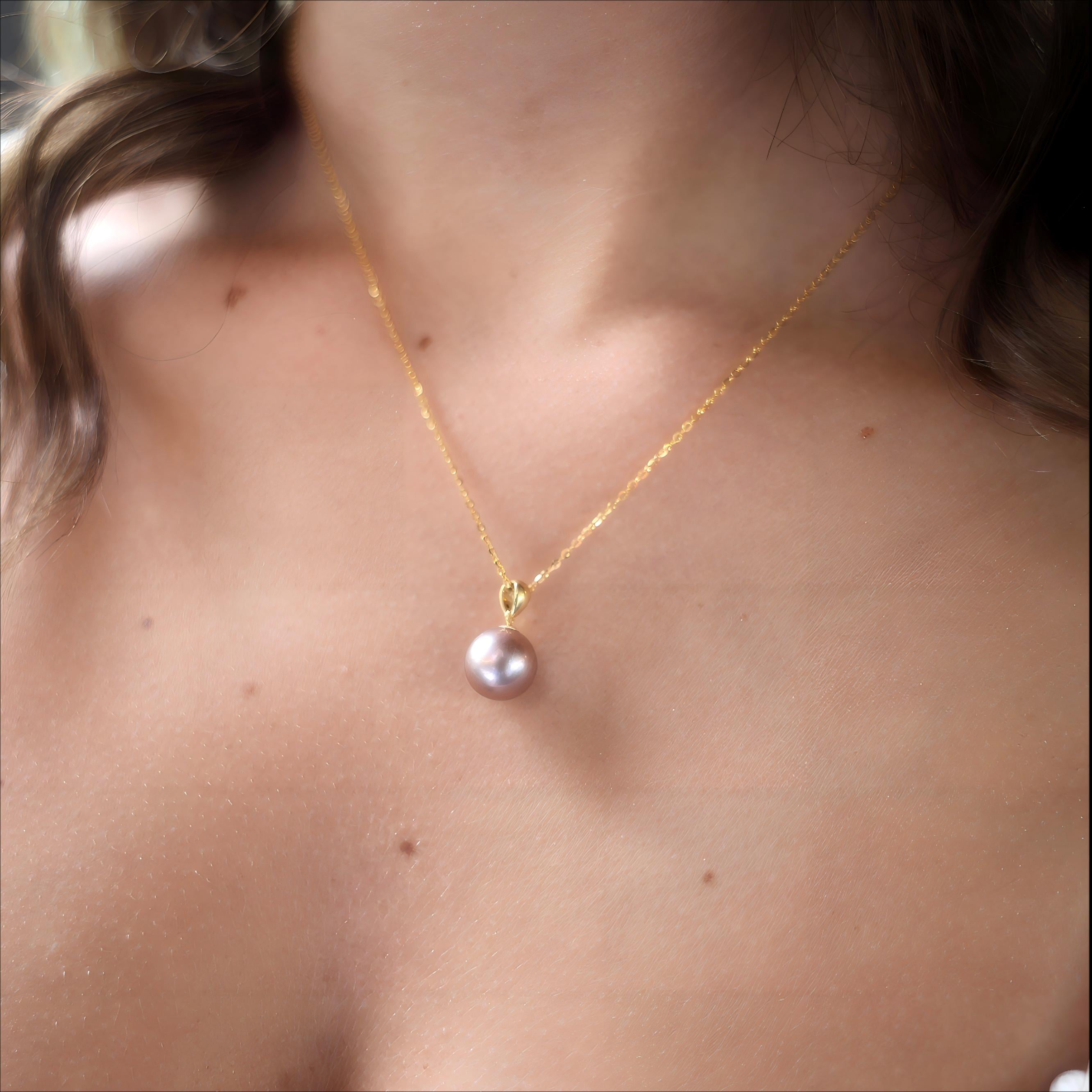 JESCOJES 18K Gold AAAA Violet Pearl Pendant Necklace