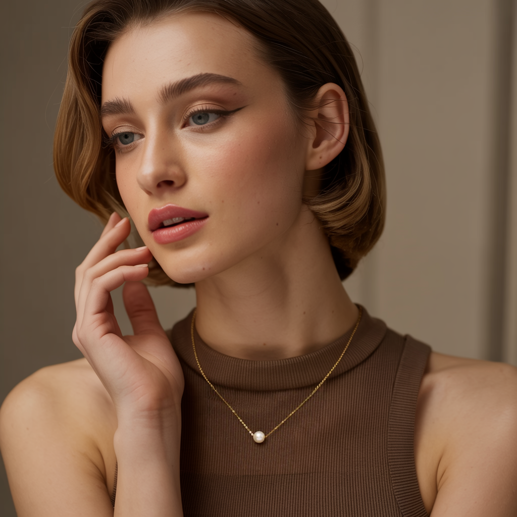 JESCOJES 18K Gold Solitaire AAAA Pearl Pendant Necklace