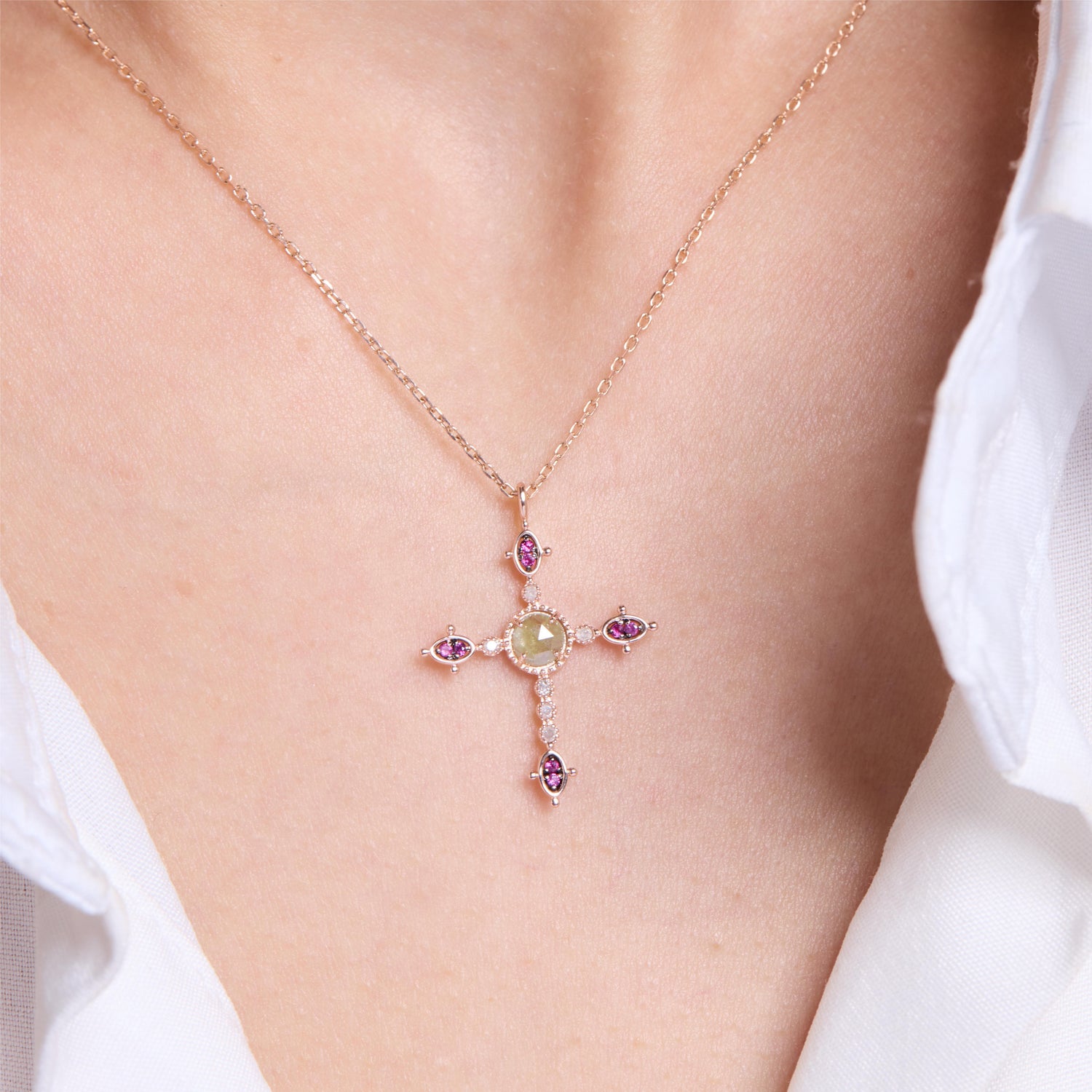 Rose Gold Diamond Cross Pendant Necklace - Elegance - JESCOJES
