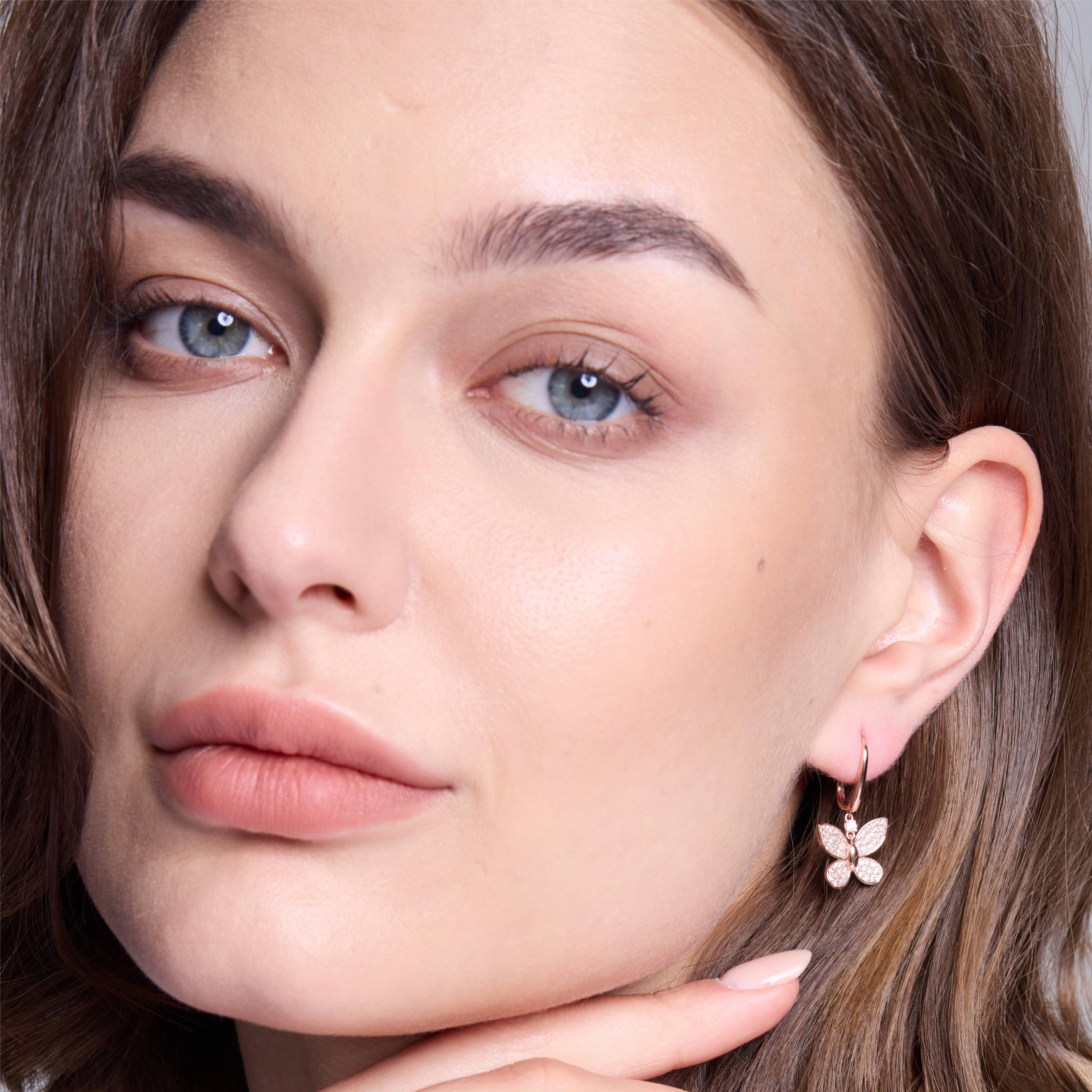 Dreamy Butterfly Rose Gold Drop Earrings - JESCOJES