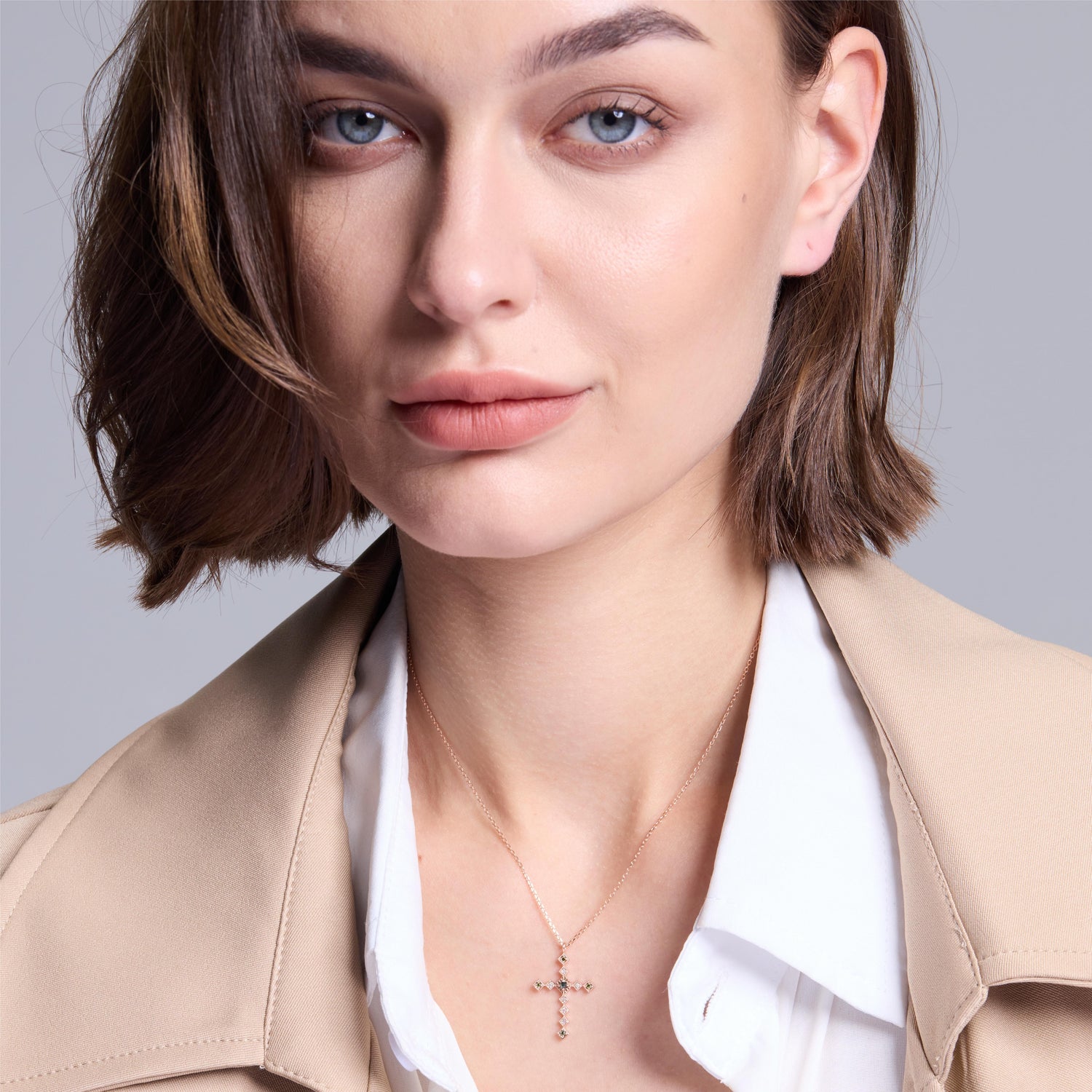 Rose Gold Diamond Cross Pendant Necklace - Firmness - JESCOJES