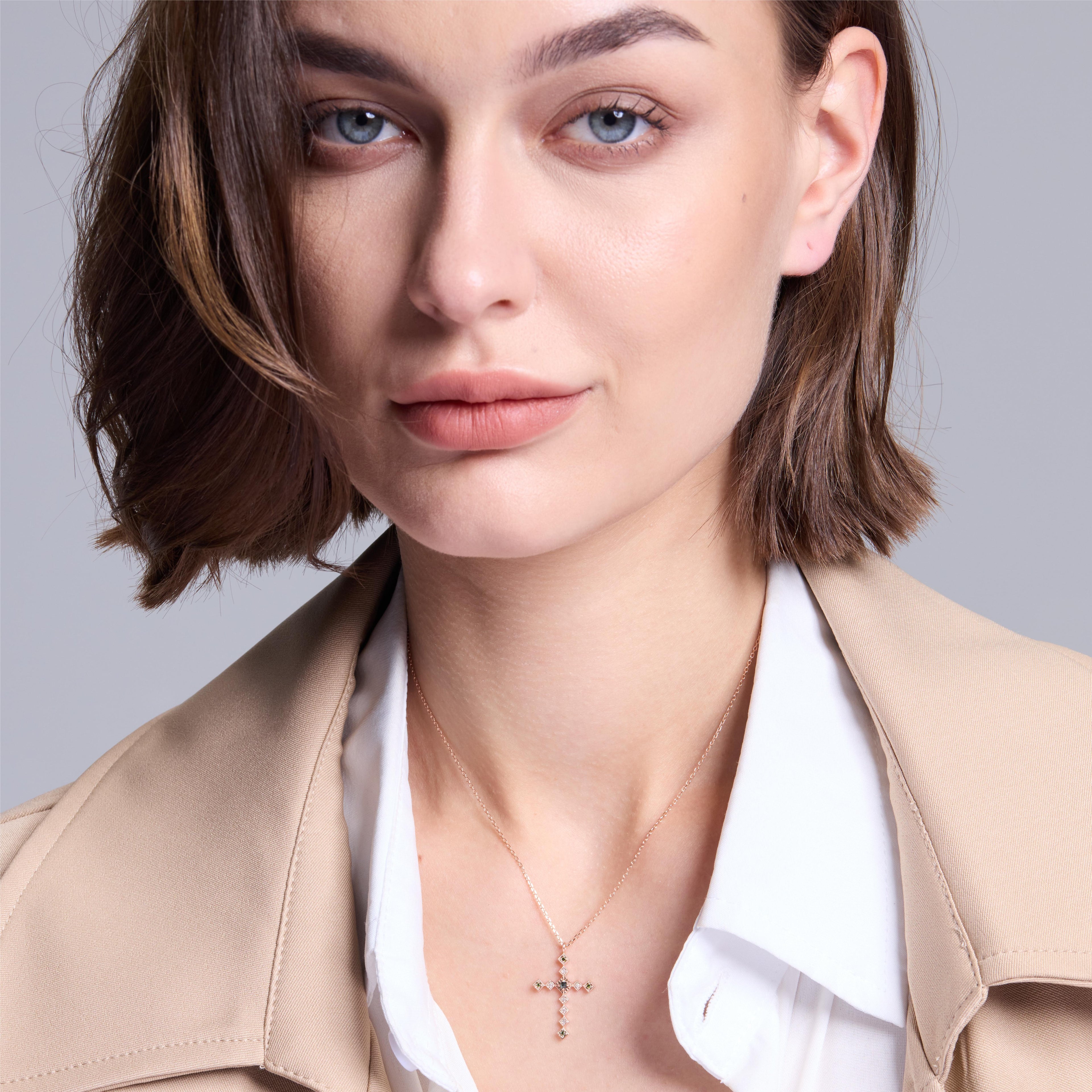 Rose Gold Diamond Cross Pendant Necklace - Firmness - JESCOJES