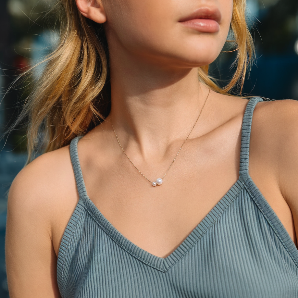 JESCOJES Charismatic AAAA Pearl Duo Pendant Necklace - model1