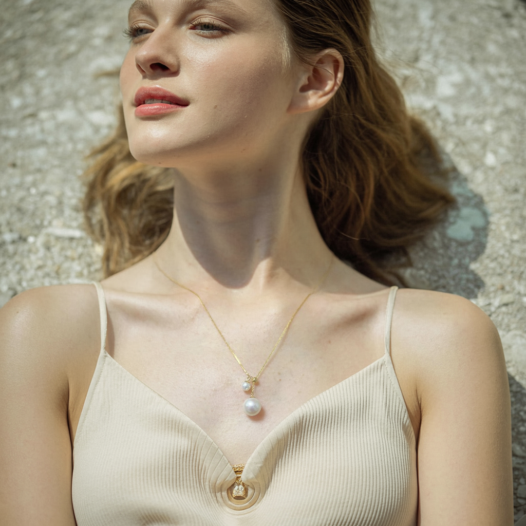 JESCOJES Charming AAAA Pearl Duo Pendant Necklace