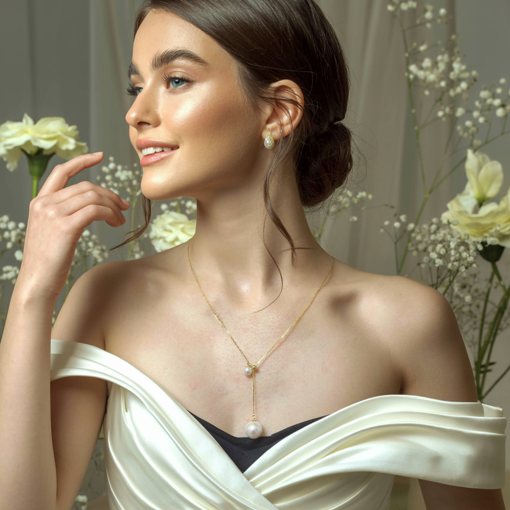 JESCOJES Charming AAAA Pearl Duo Pendant Necklace