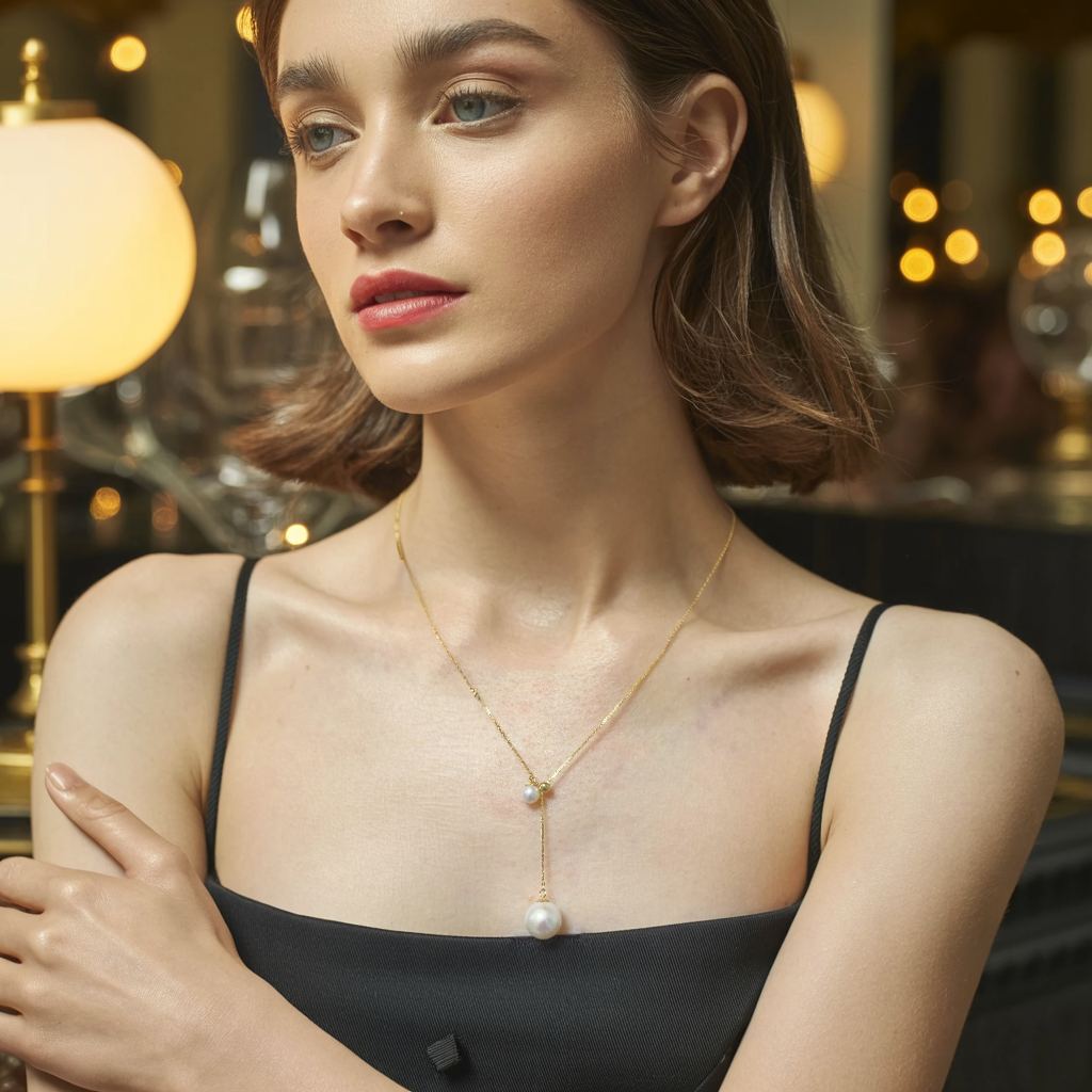 JESCOJES Charming Akoya Pearl Duo Pendant Necklace