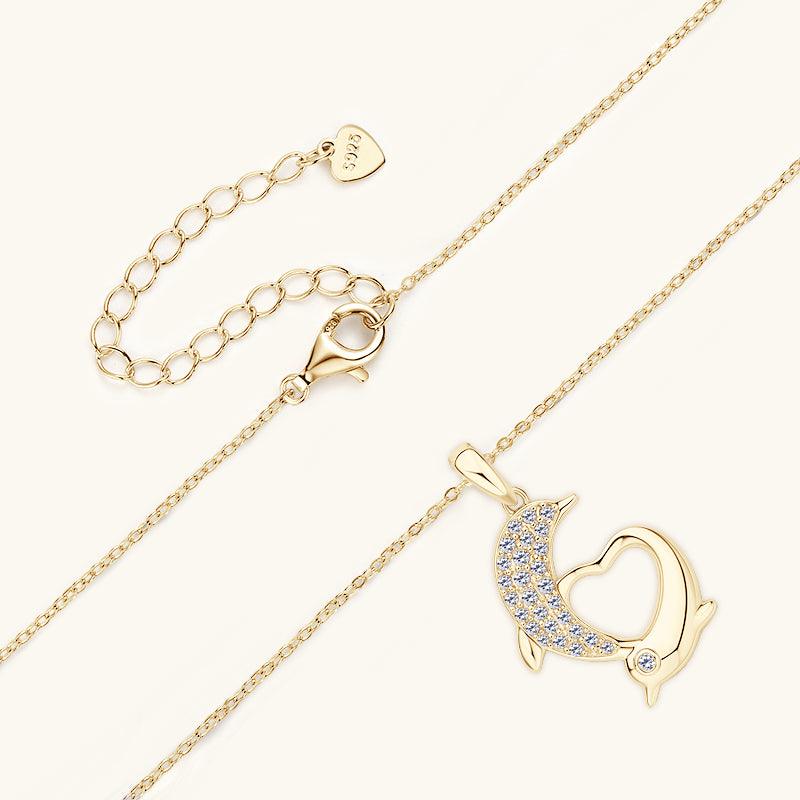 Gold Dolphin Premium Moissanite Pendant Necklace - JESCOJES