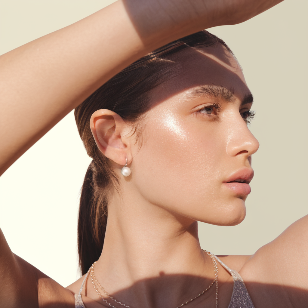 JESCOJES Charming Freshwater Pearl Drop Earrings - model