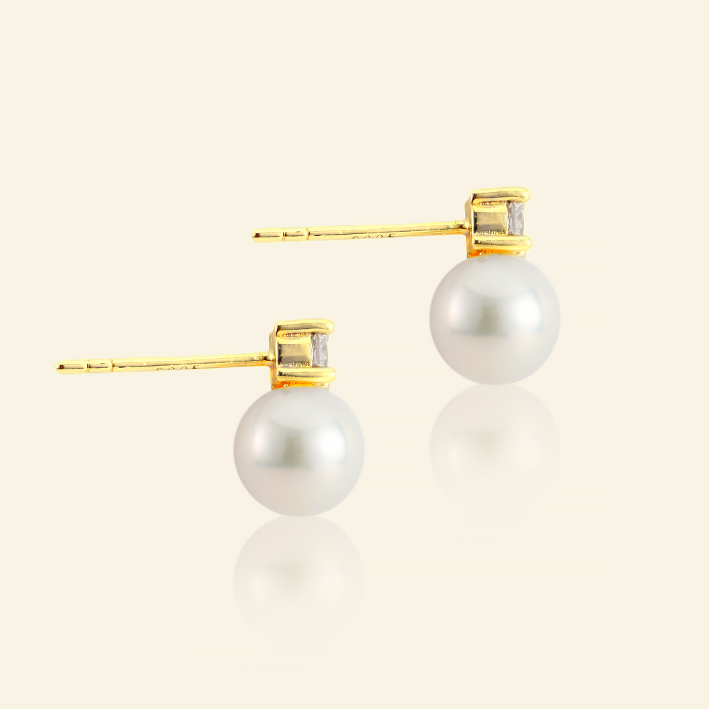 JESCOJES Noble AAAA Freshwater Pearl Stud Earrings Gold Plated