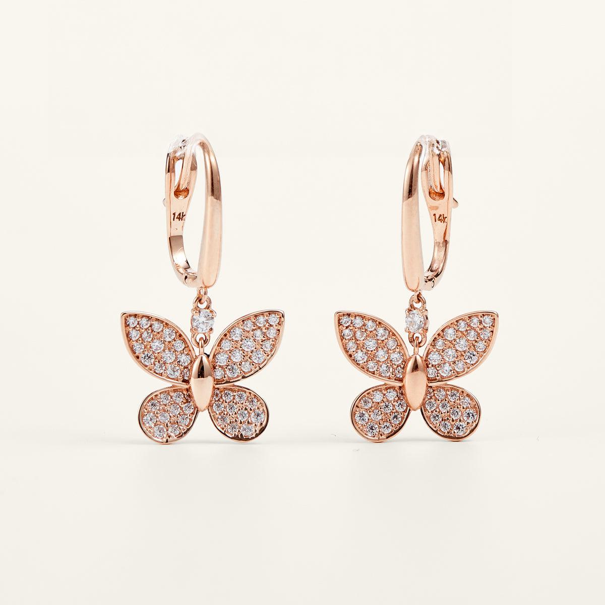 Dreamy Butterfly Rose Gold Drop Earrings - JESCOJES