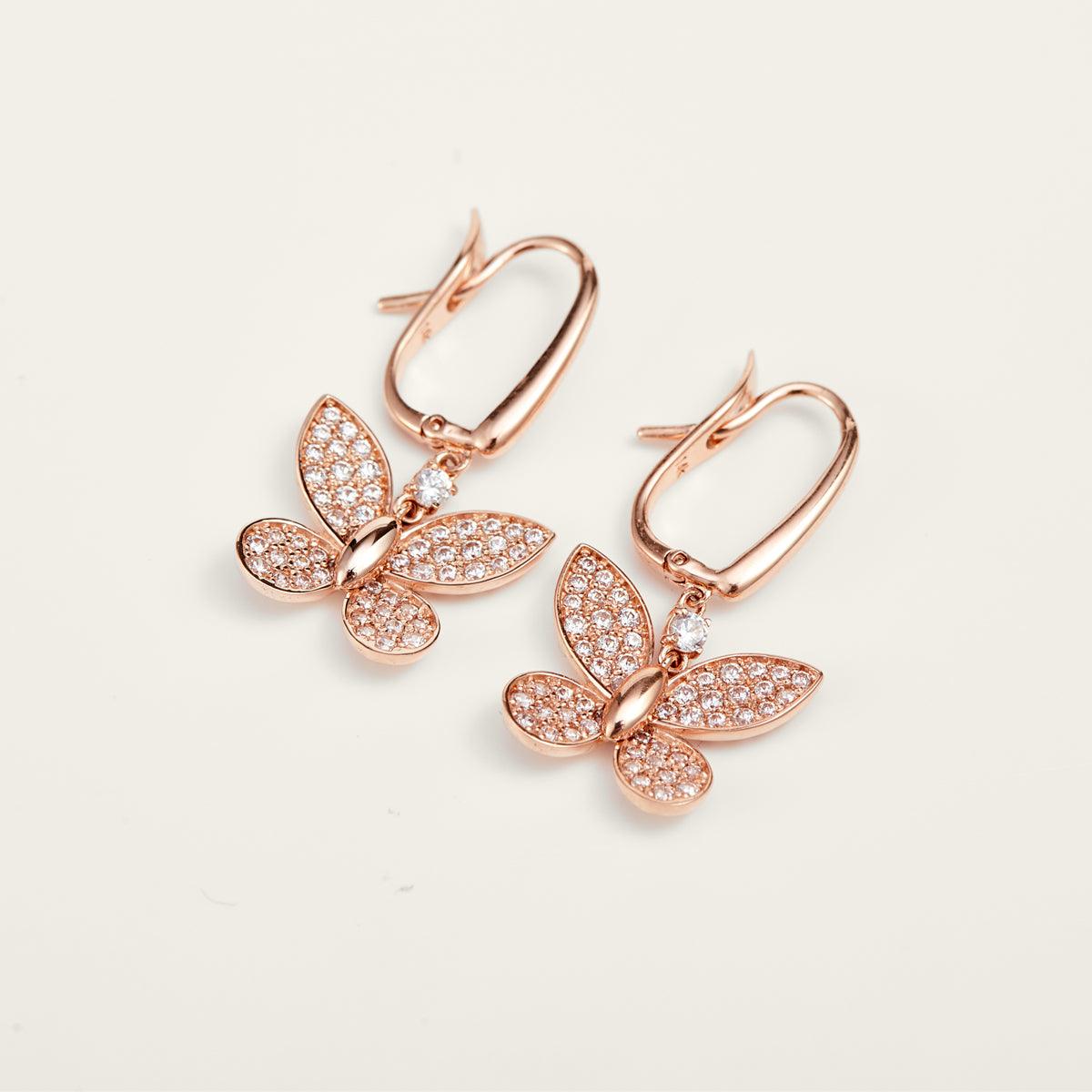 Dreamy Butterfly Rose Gold Drop Earrings - JESCOJES