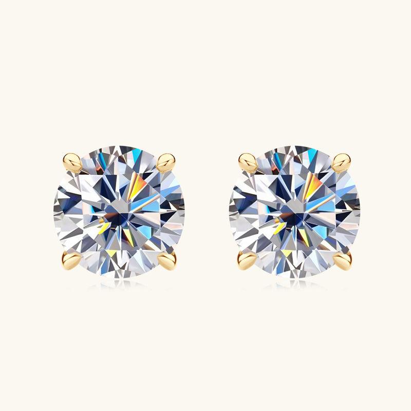Gold Four Prong Moissanite Stud Earrings - JESCOJES