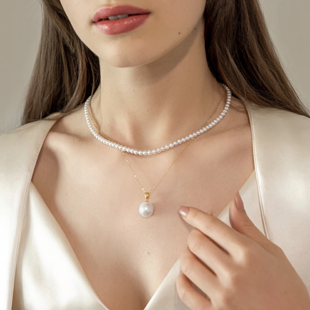 JESCOJES Lustrous AAAA Pearl Pendant Necklace & Pearl Strand Necklace