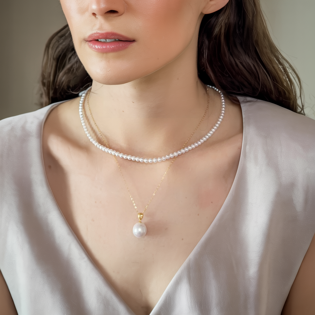JESCOJES Noble AAAA Freshwater Pearl Strand Necklace & Pearl Pendant Necklace