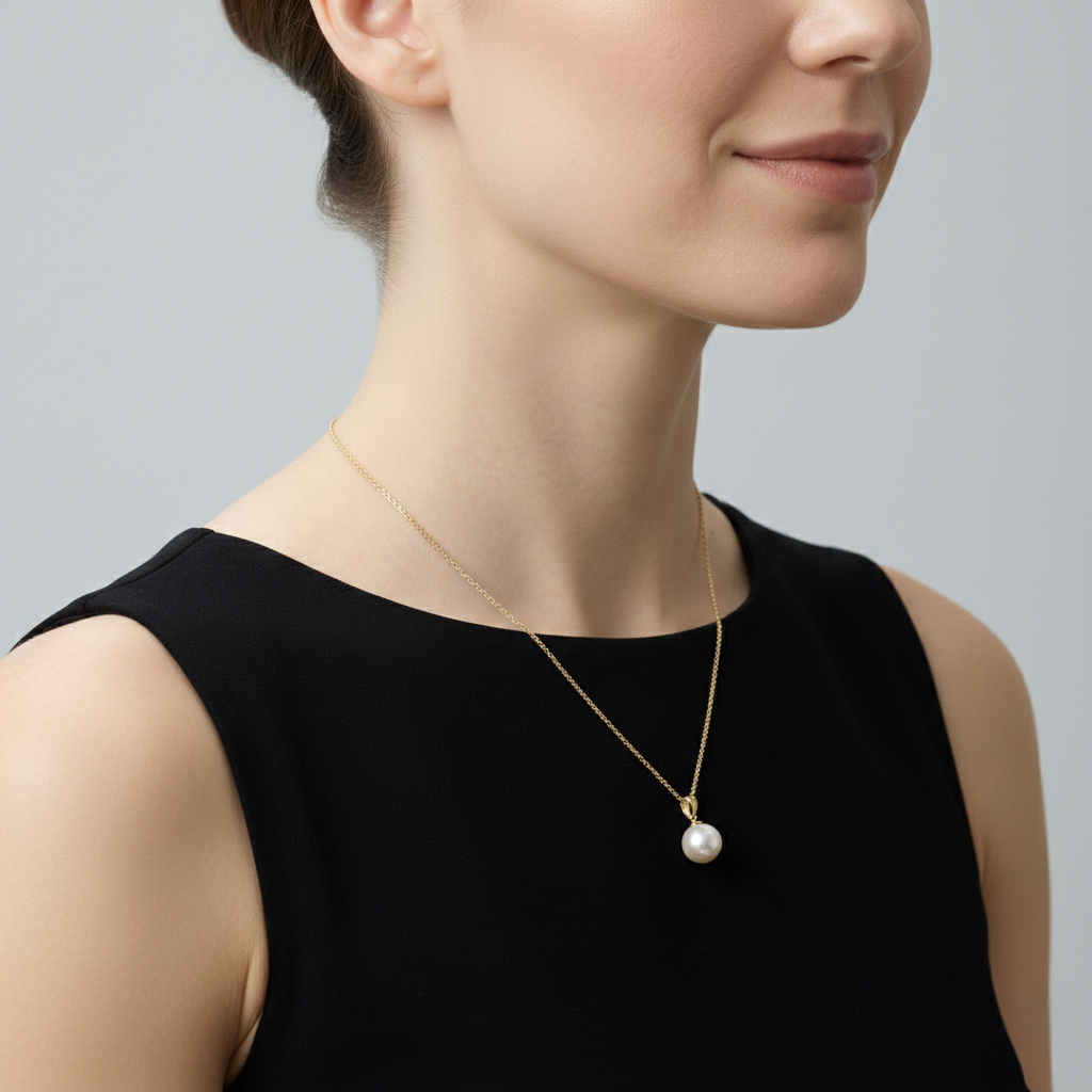 JESCOJES Shining 18K Gold Premium Pearl Pendant Necklace - model