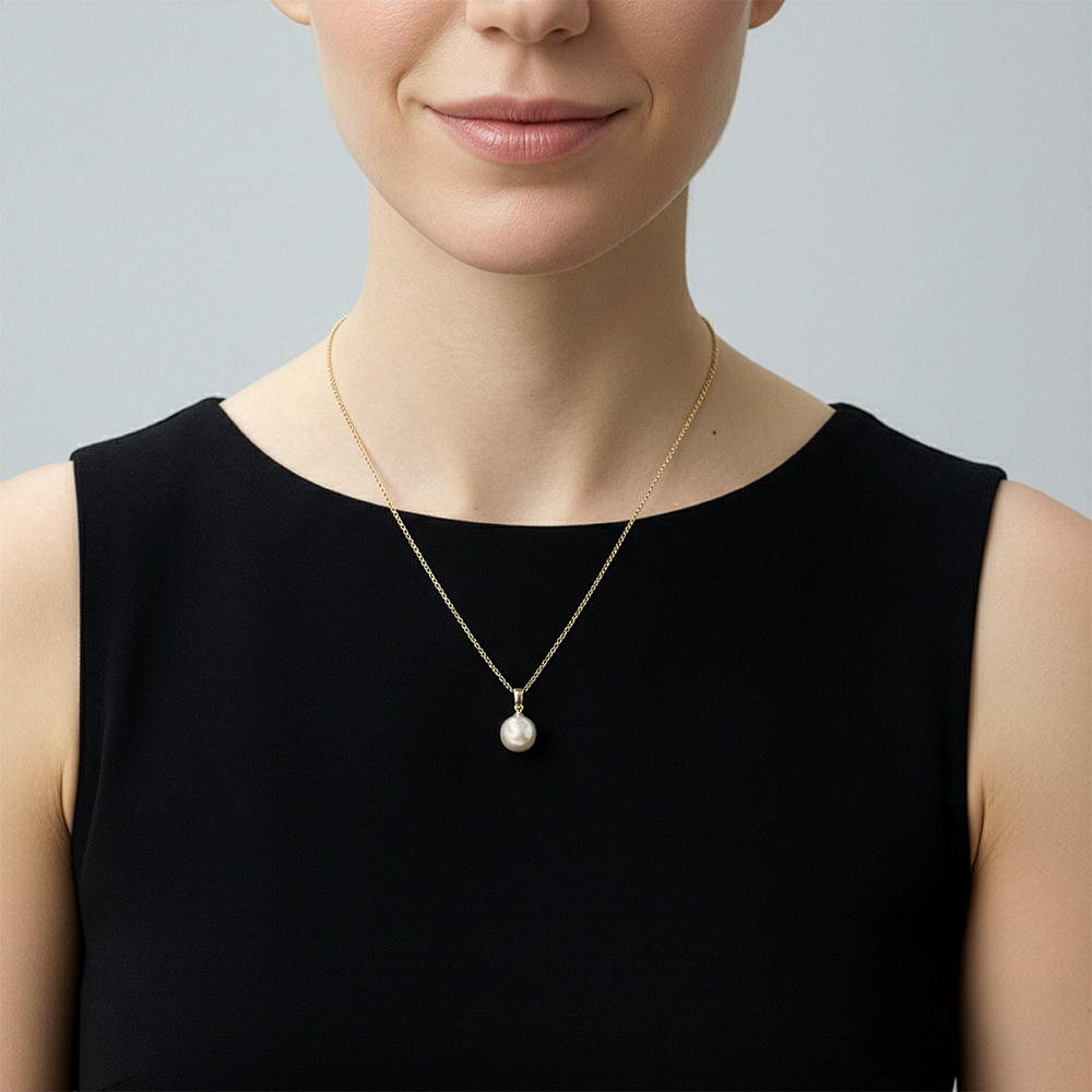 JESCOJES Shining 18K Gold Premium Pearl Pendant Necklace - model