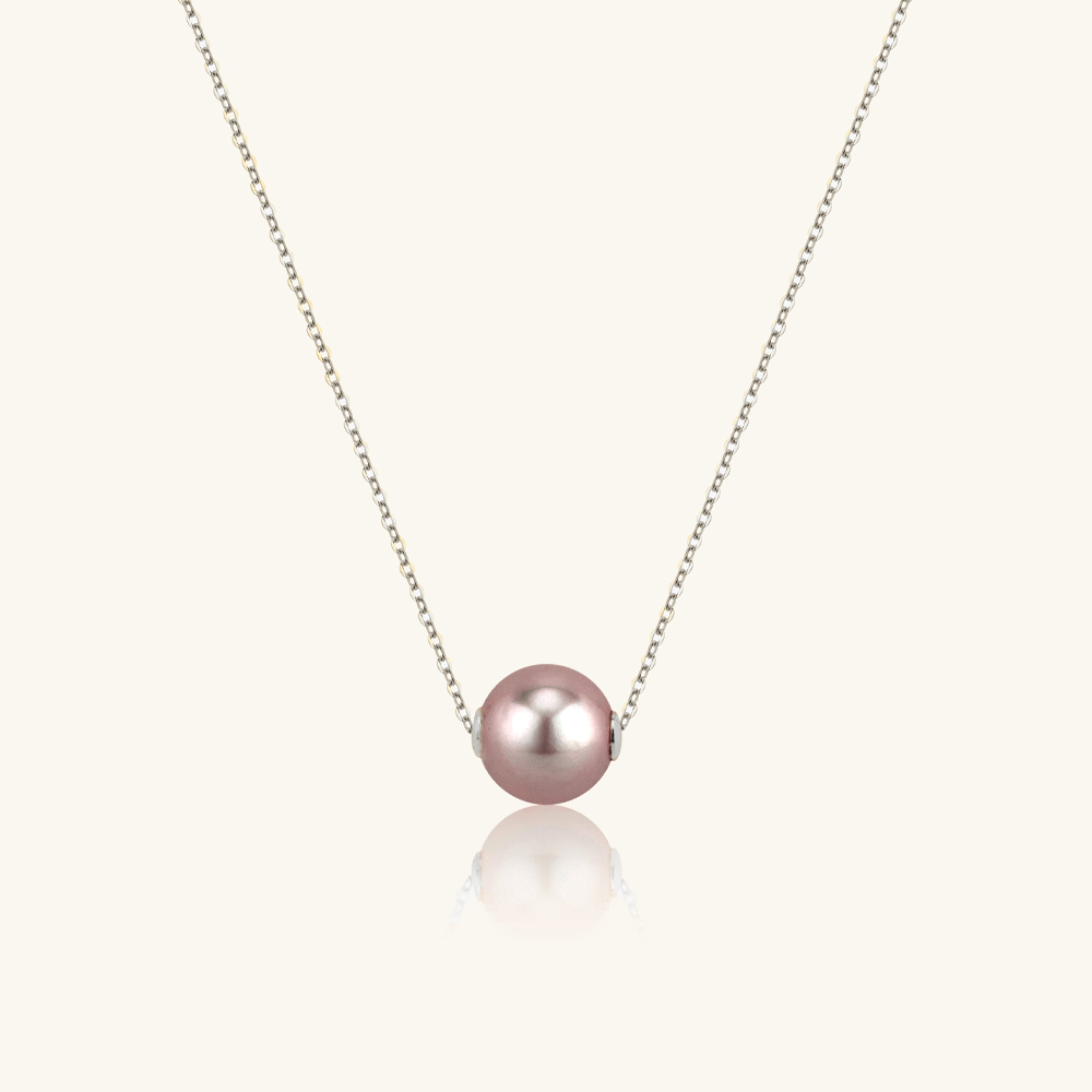 JESCOJES 18K Gold Solitaire AAAA Pearl Pendant Necklace - White Gold - Violet Pearl