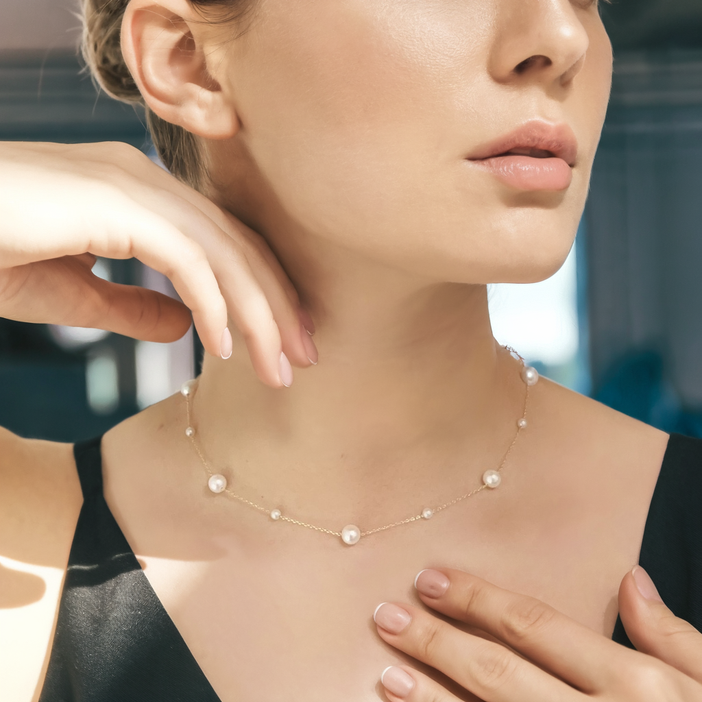 JESCOJES Starry Night AAA Freshwater Pearl Necklace - model