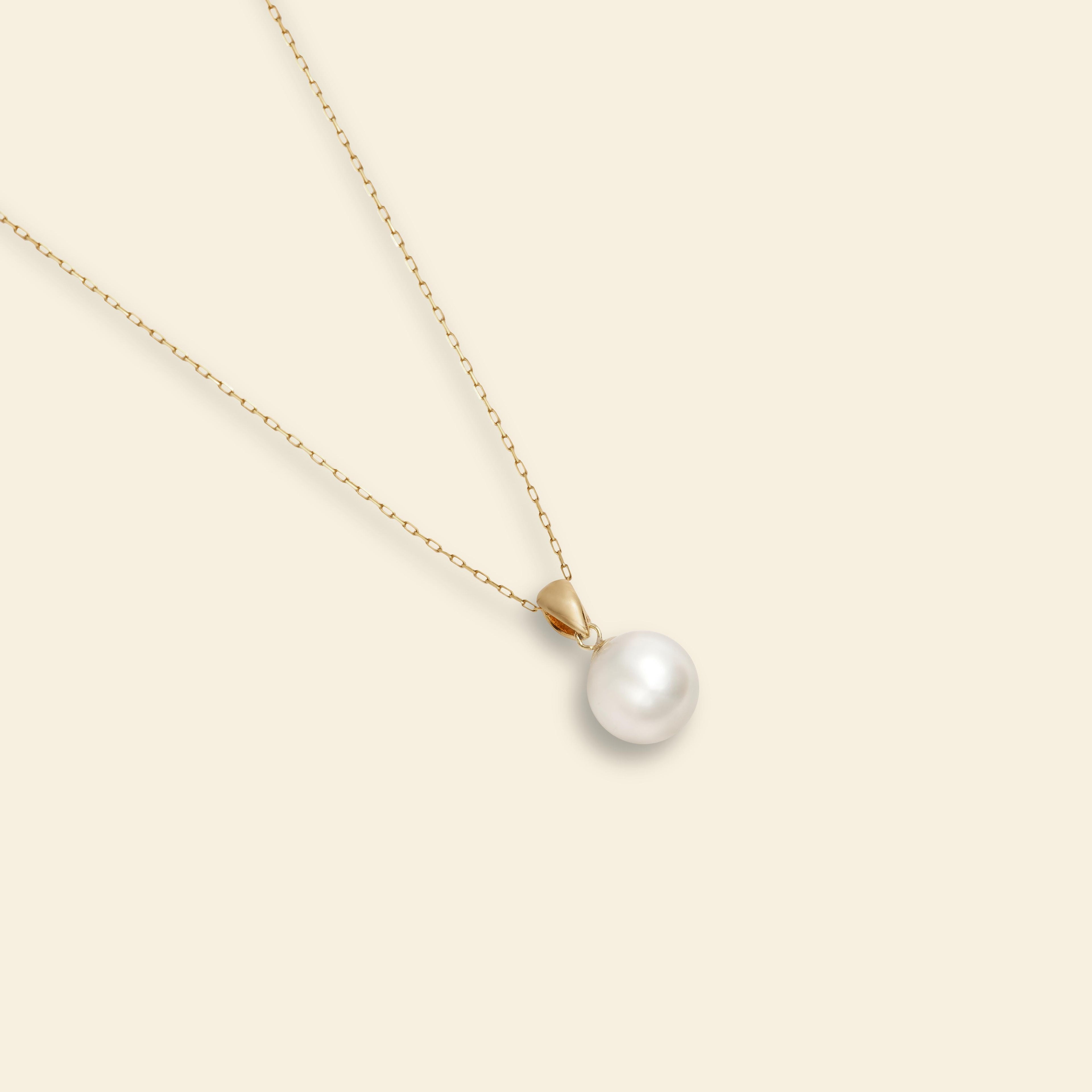 JESCOJES Shining Akoya Pearl 18K Gold Pendant Necklace