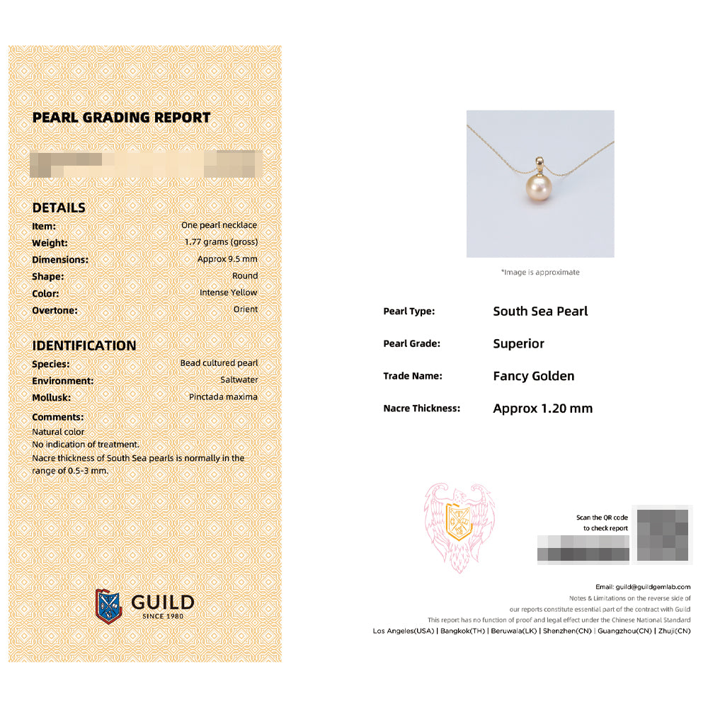 JESCOJES Shining South Sea Gold Pearl 18K Gold Pendant Necklace - GUILD Certificate