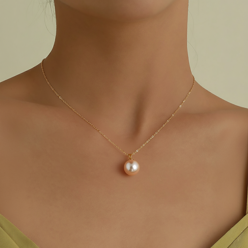 JESCOJES 18K Gold AAAA Pearl V-Bale Pendant Necklace - Orange