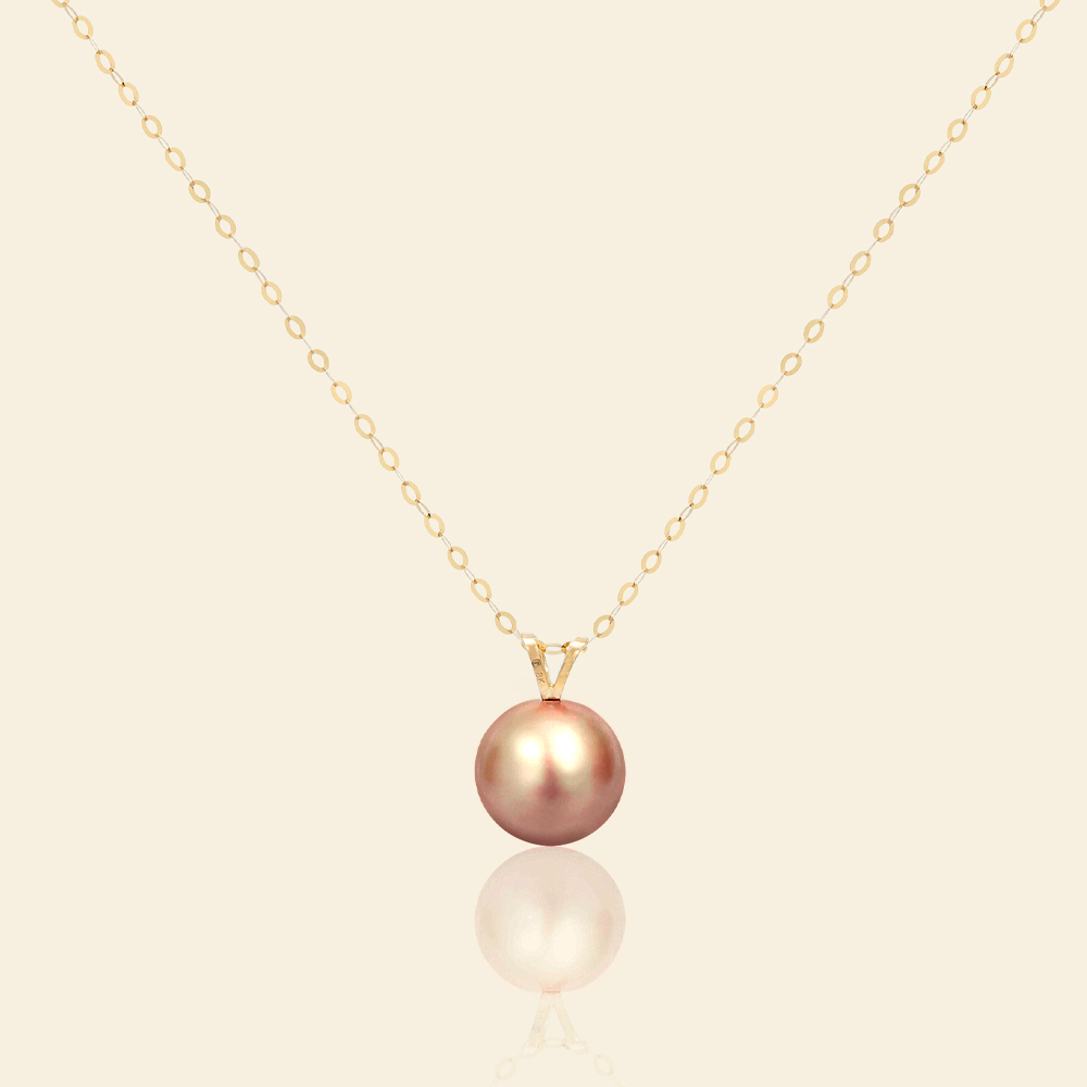 JESCOJES Lustrous AAAA Pearl V-Bale Pendant Necklace - Orange