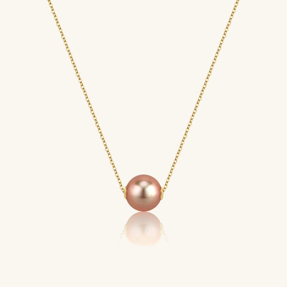 JESCOJES 18K Gold Solitaire AAAA Pearl Pendant Necklace - Orange