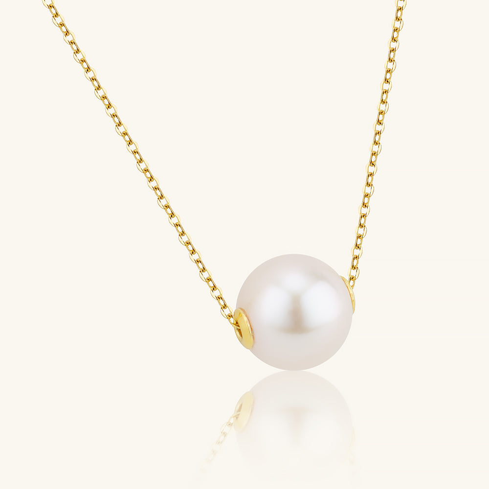 JESCOJES 18K Gold Solitaire AAAA Pearl Pendant Necklace