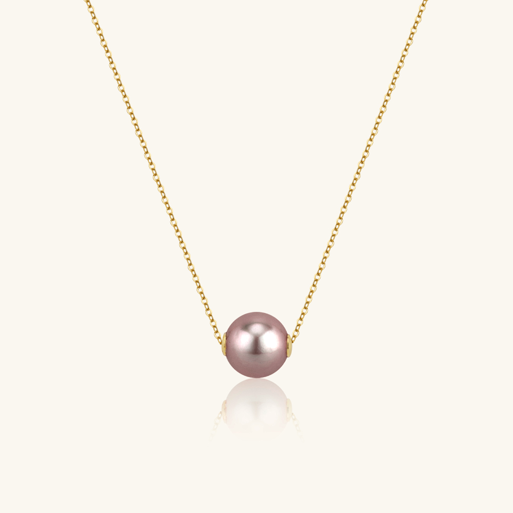 JESCOJES 18K Gold Solitaire AAAA Pearl Pendant Necklace - Violet