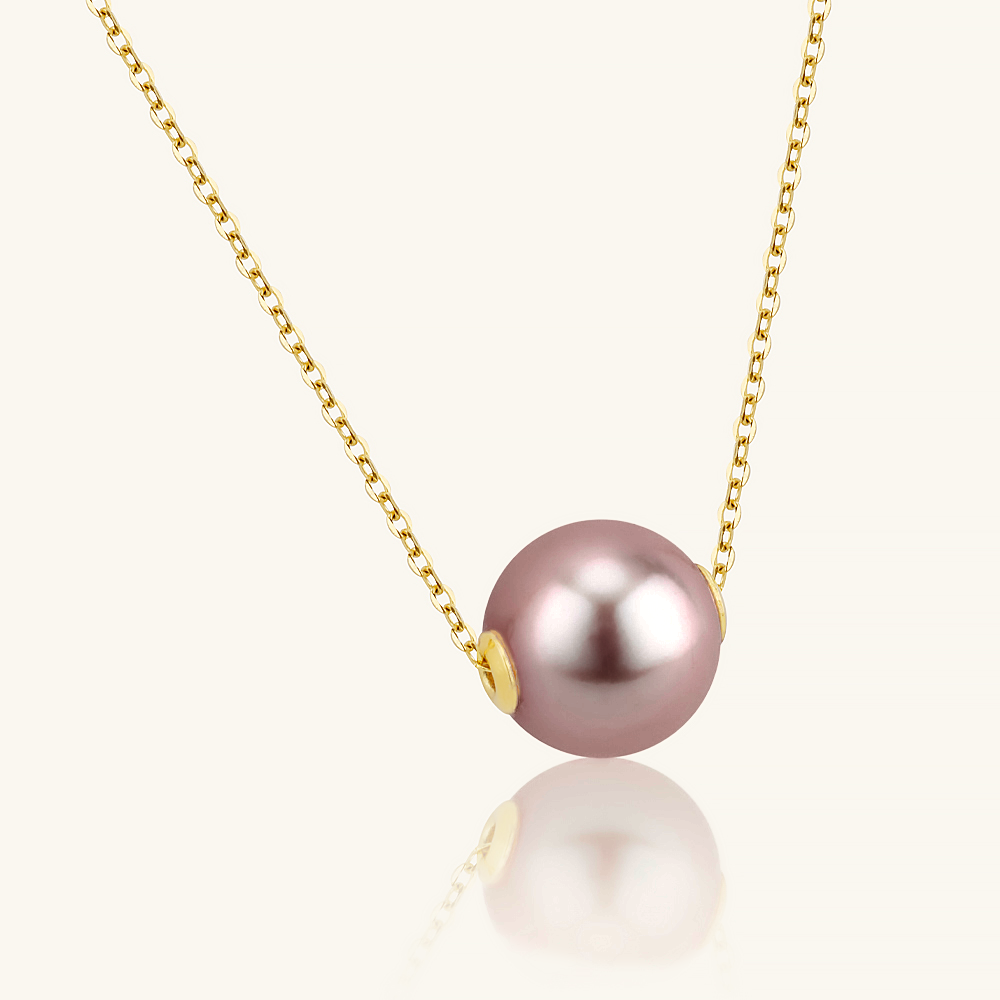 JESCOJES 18K Gold Solitaire AAAA Pearl Pendant Necklace - Violet