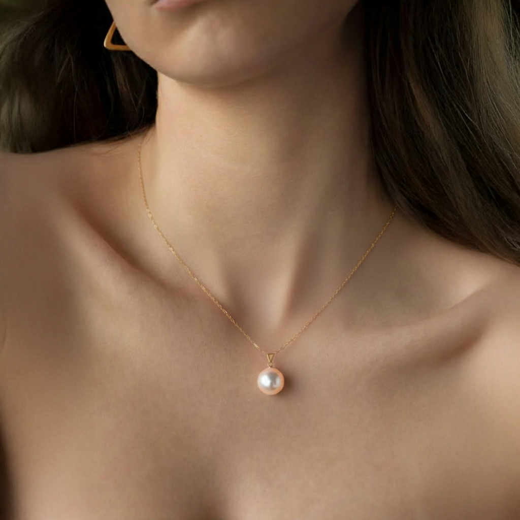 JESCOJES 18K Gold AAAA Pearl Vogue Pendant Necklace - Orange