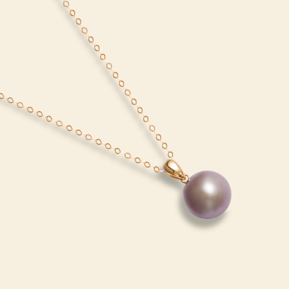 JESCOJES 18K Gold AAAA Violet Pearl Pendant Necklace