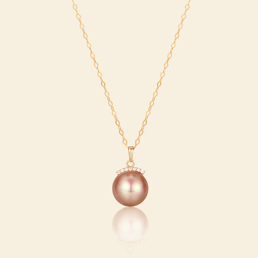 JESCOJES 18K Gold AAAA Pearl Radiance Pendant Necklace - Orange