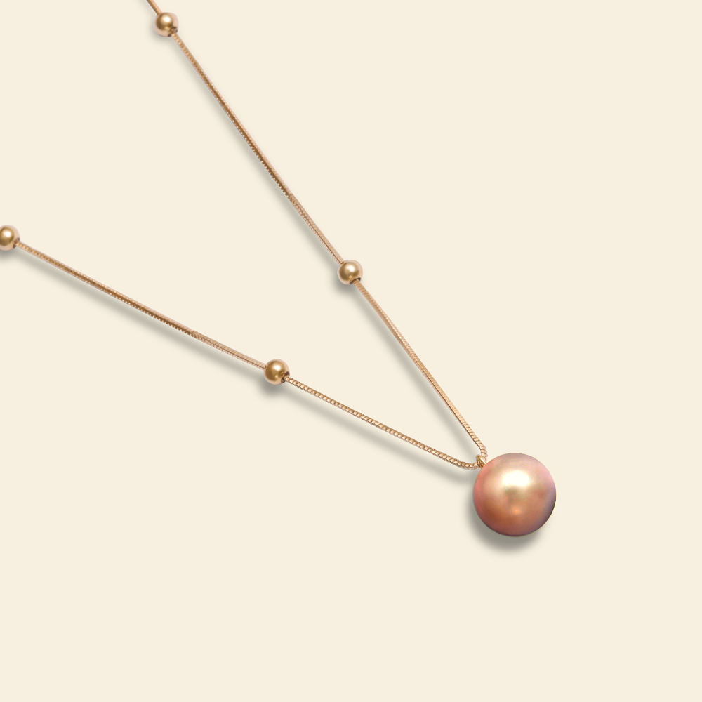 JESCOJES Elegant Beauty AAAA-Grade Pearl Pendant Necklace - Orange