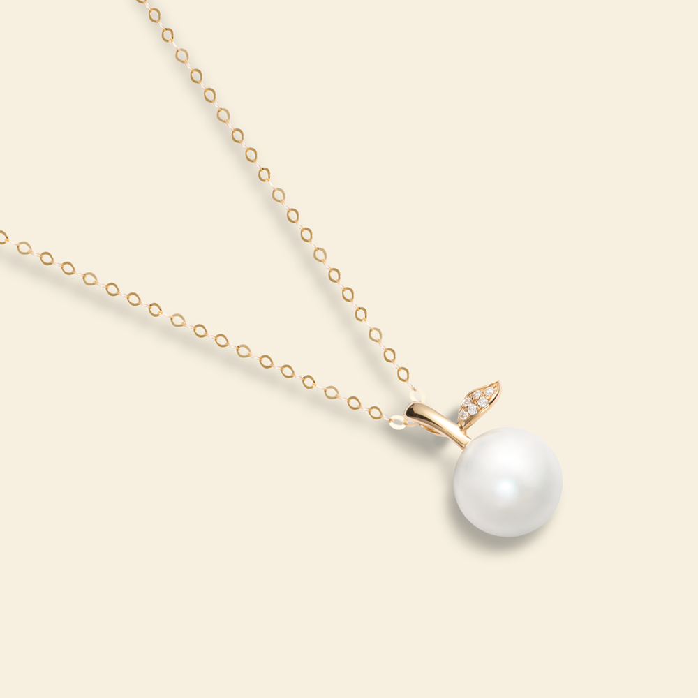 JESCOJES 18K Gold Vital Leaf Pearl Pendant Necklace