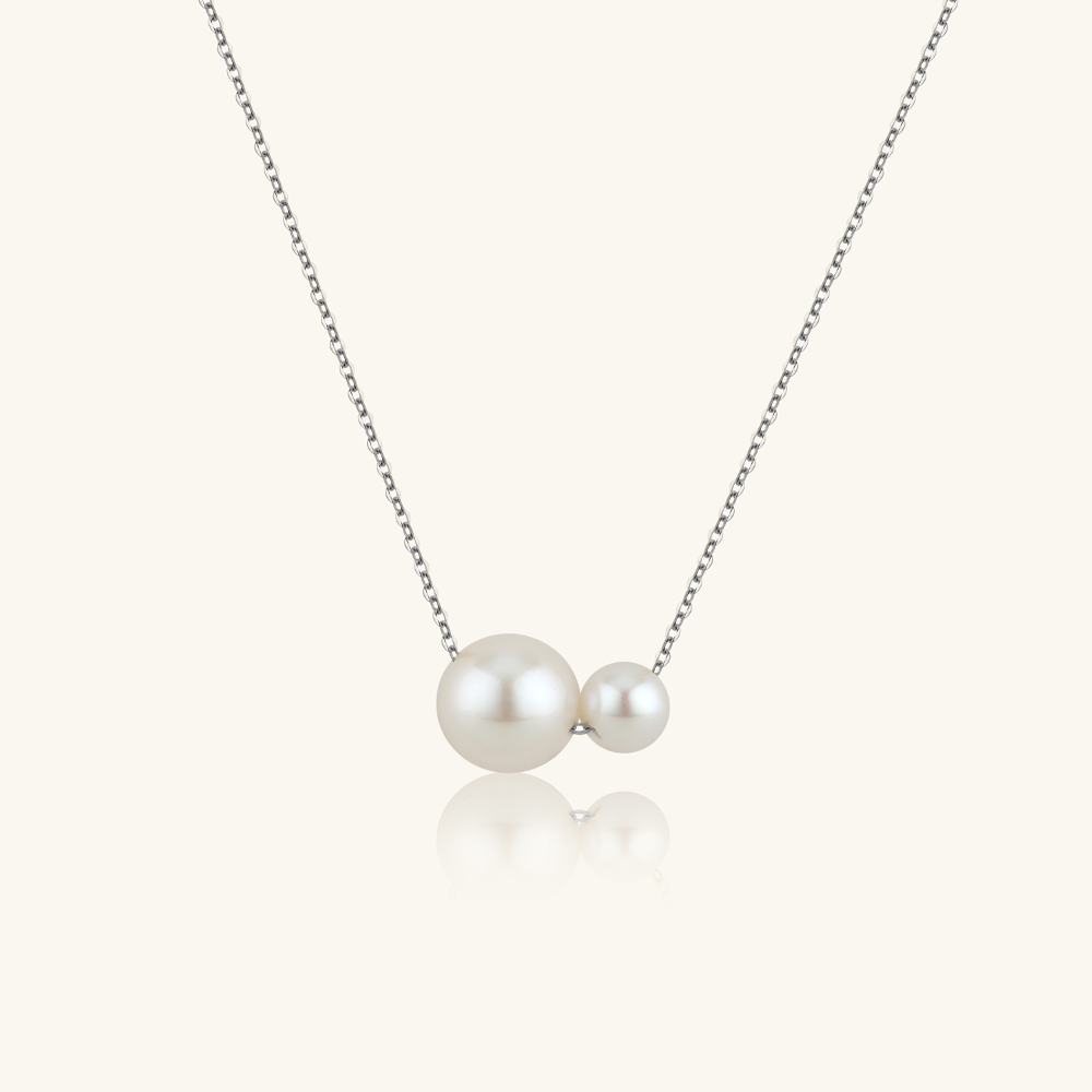 JESCOJES Charismatic AAAA Pearl Duo Pendant Necklace - White Gold Plated