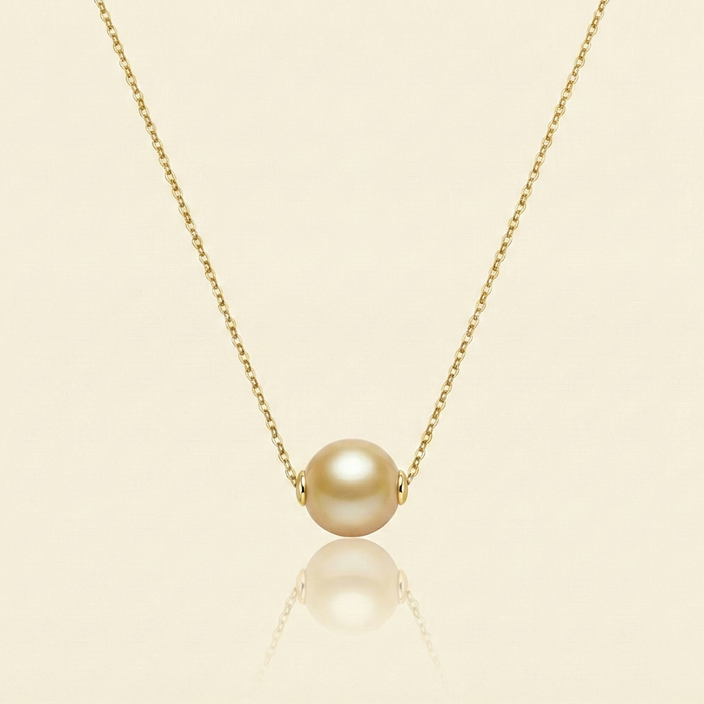 JESCOJES 18K Gold Solitaire Golden South Sea Pearl Pendant Necklace