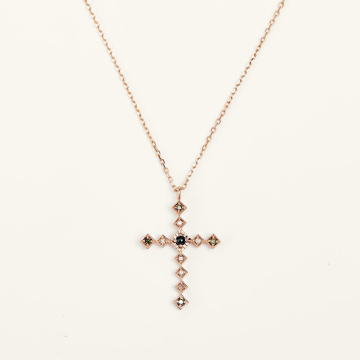 Rose Gold Diamond Cross Pendant Necklace - Firmness - JESCOJES