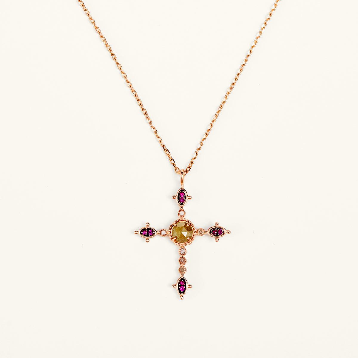 Rose Gold Diamond Cross Pendant Necklace - Elegance - JESCOJES