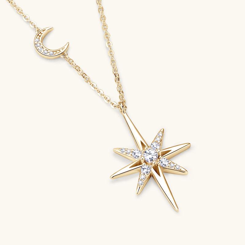 Star & Moon Premium Moissanite Pendant Necklace - JESCOJES
