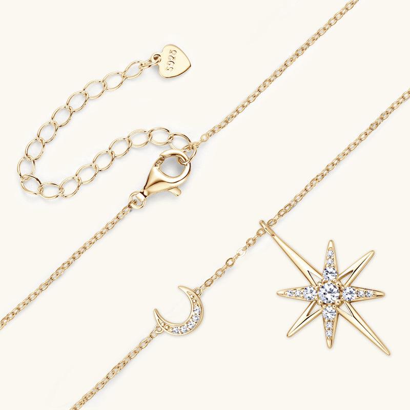 Star & Moon Premium Moissanite Pendant Necklace - JESCOJES