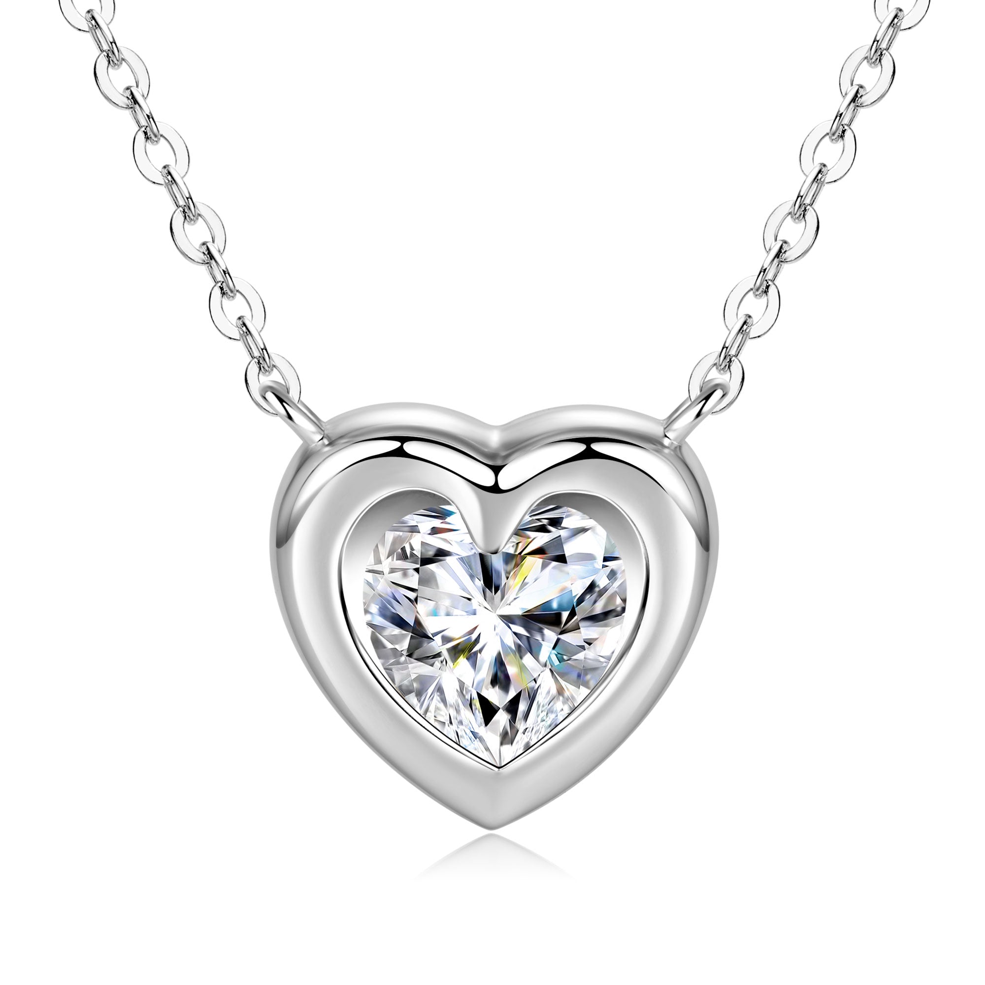 JESCOJES Shining Heart Moissanite Pendant Necklace