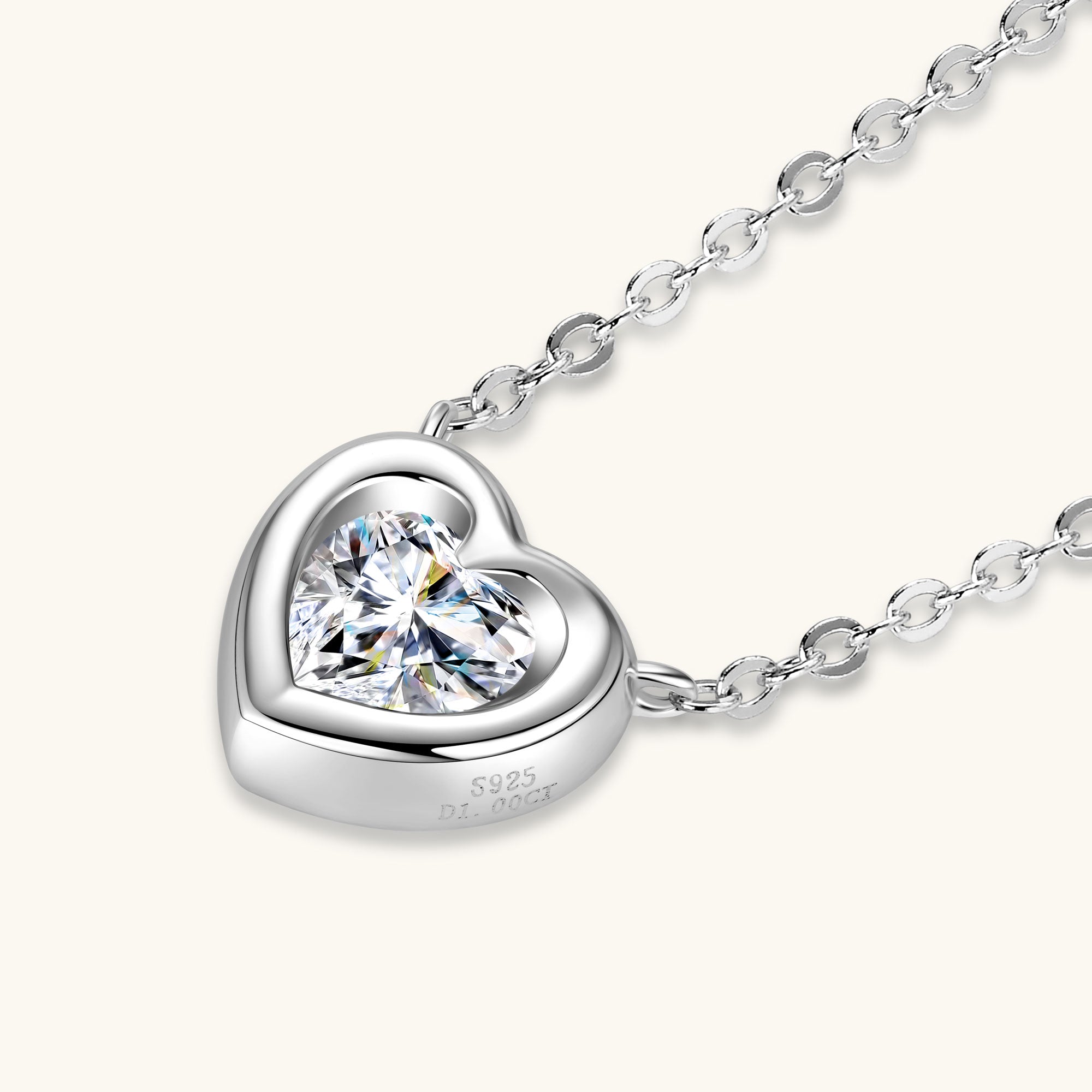 JESCOJES Shining Heart Moissanite Pendant Necklace