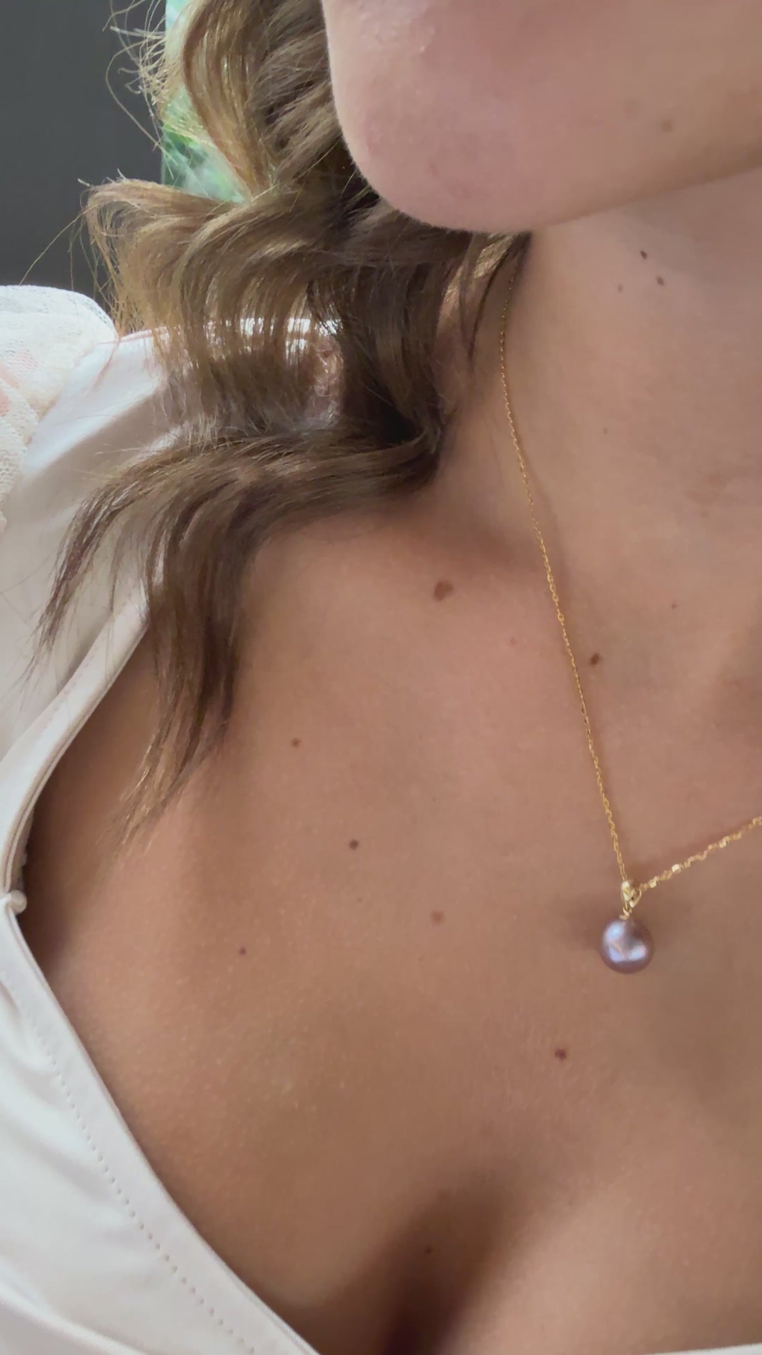 JESCOJES 18K Gold AAAA Violet Pearl Pendant Necklace