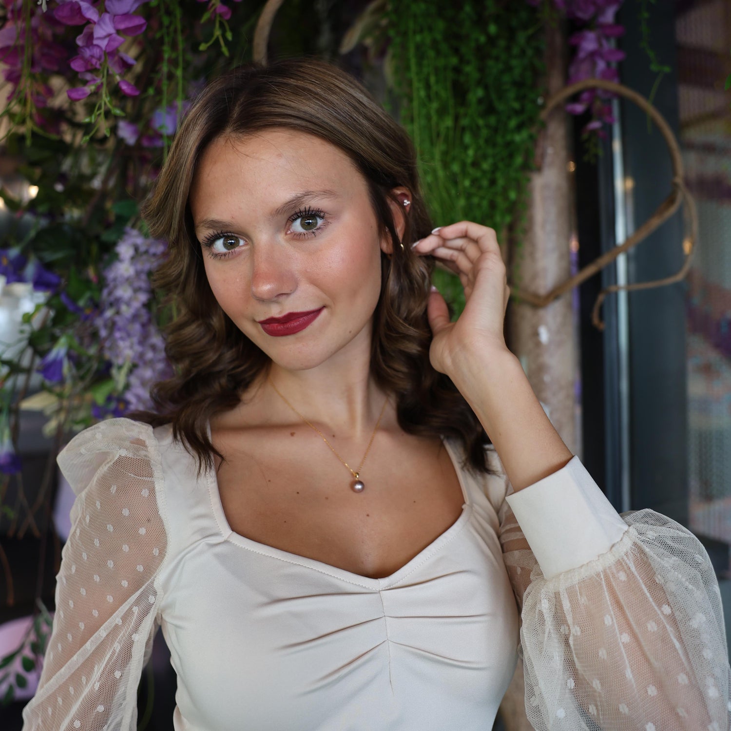 JESCOJES 18K Gold AAAA Violet Pearl Pendant Necklace