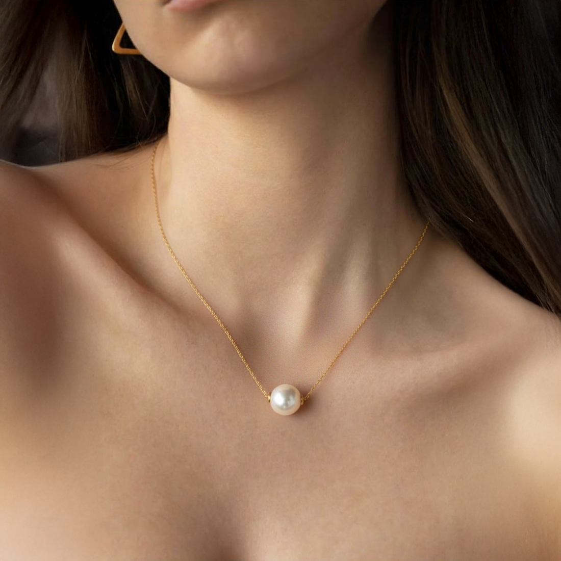 JESCOJES 18K Gold Solitaire AKoya Pearl Pendant Necklace