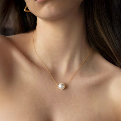 JESCOJES 18K Gold Solitaire AKoya Pearl Pendant Necklace
